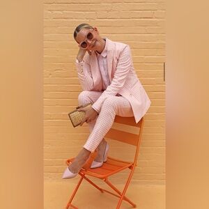 J. McLaughlin Pink Gingham Blazer and Pant Set Size 4 *Tiny Stain